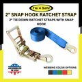 Tie 4 Safe 2" x 10' Ratchet Strap w/Snap Hook for Car Hauler Flatbed Trailer Wrecker Blue, 8PK RT43-10-BU-C-8